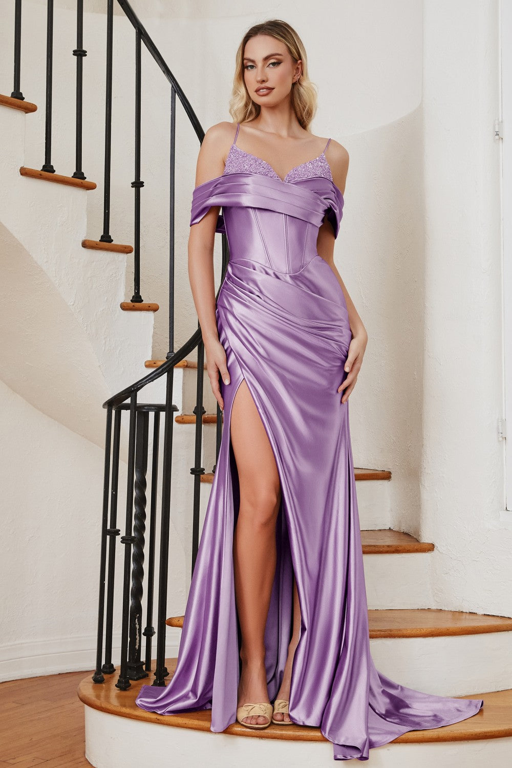Fitted Soft Satin Gala Luxury Cocktail & Formal Night Dress Sequin bustier Strap Off Shoulder Bodice Prom Bridesmaid gown CDCC2197 Sale Elsy Style Evening Dress