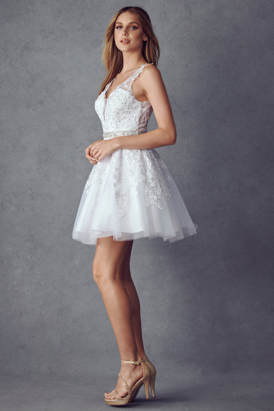 Floral Lace Applique Short Wedding Dress JT853W Elsy Style Wedding Dress
