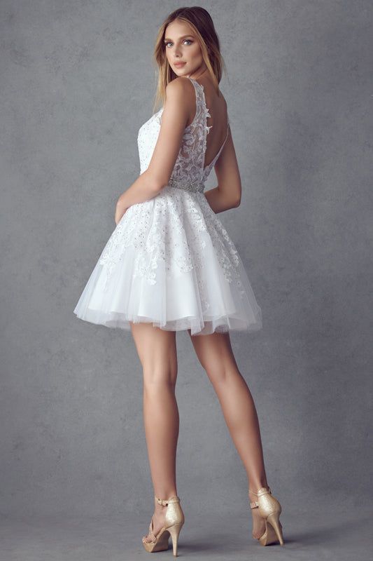 Floral Lace Applique Short Wedding Dress JT853W Elsy Style Wedding Dress