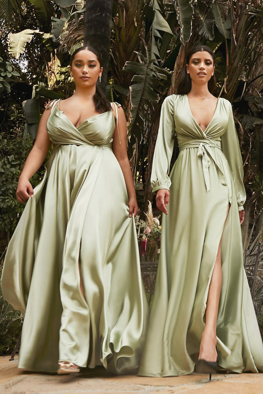 Flowy Satin Prom Gown A-Line Skirt with High Leg Slit Fitted on Waist Bodice Vintage Neckline with Tied Straps CDBD105 Elsy Style Bridesmaid