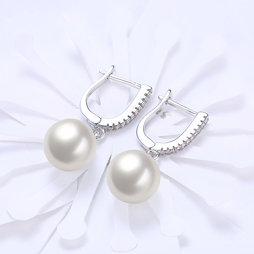 Freshwater Pearl Drop Earring in 18K White Gold Plated with  Crystals Elsy Style Earring