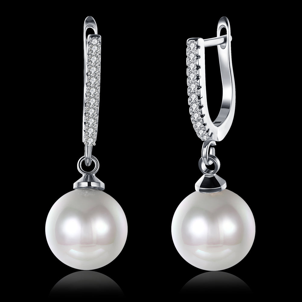 Freshwater Pearl Drop Earring in 18K White Gold Plated with  Crystals Elsy Style Earring