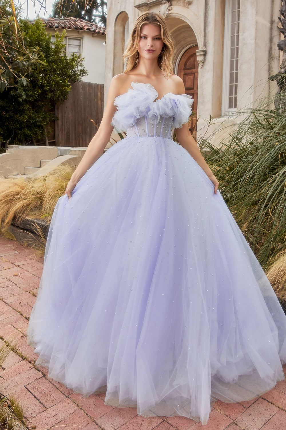 GATHERED TULLE PEARL BALL GOWN ALA1199 Elsy Style All dresses