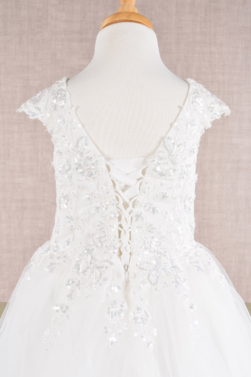 Sequin Embroidery Long Back Hem Mesh A-Line Kids Dress