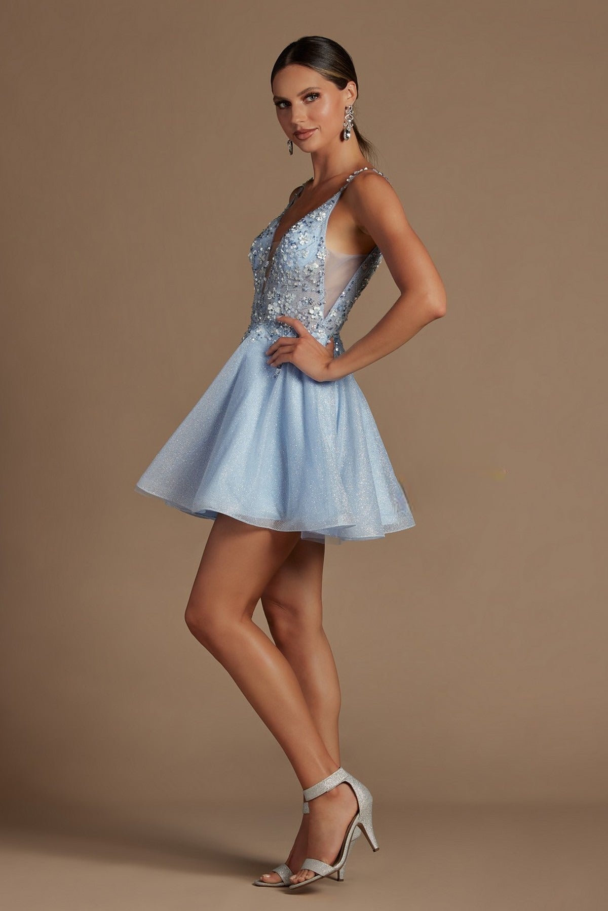 Glittery Flower Embroidered Bodice Short Homecoming & Cocktail Dress NXE711 Elsy Style Cocktail Dress