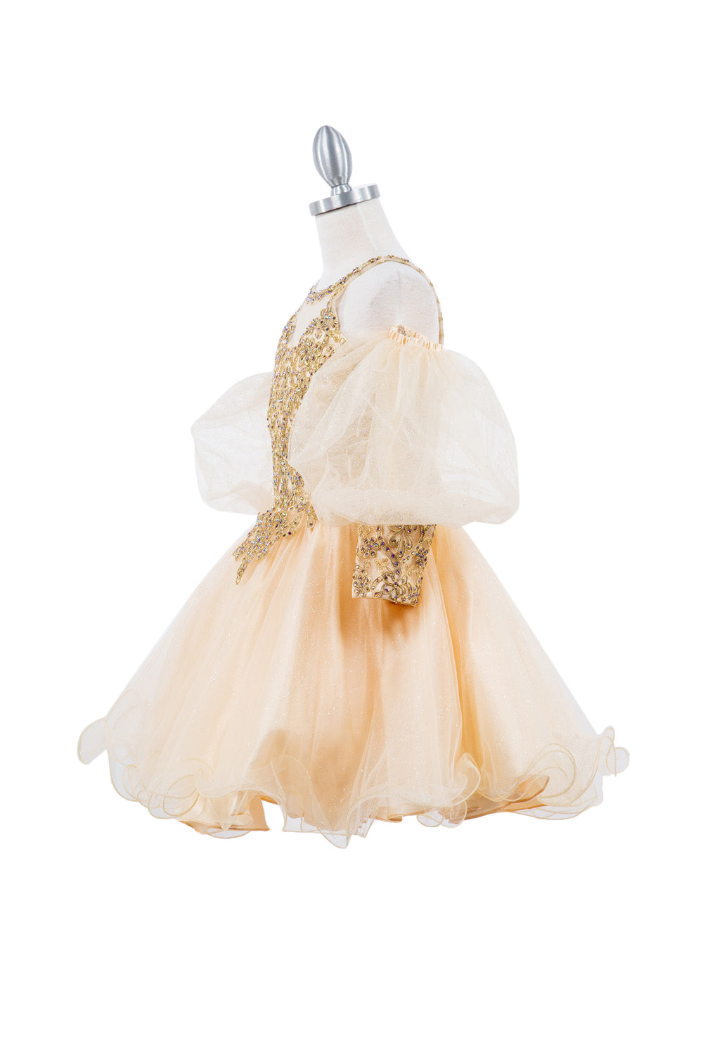 Gold Lace Glitter Tulle Off Shoulder Long Sleeves Kids Dress CU5113X Elsy Style Kids Dress