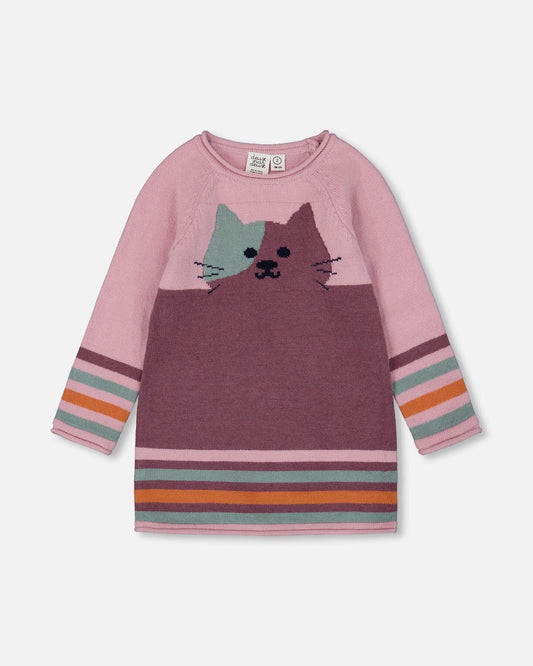 Knitted Dress Dusty Pink With Cat