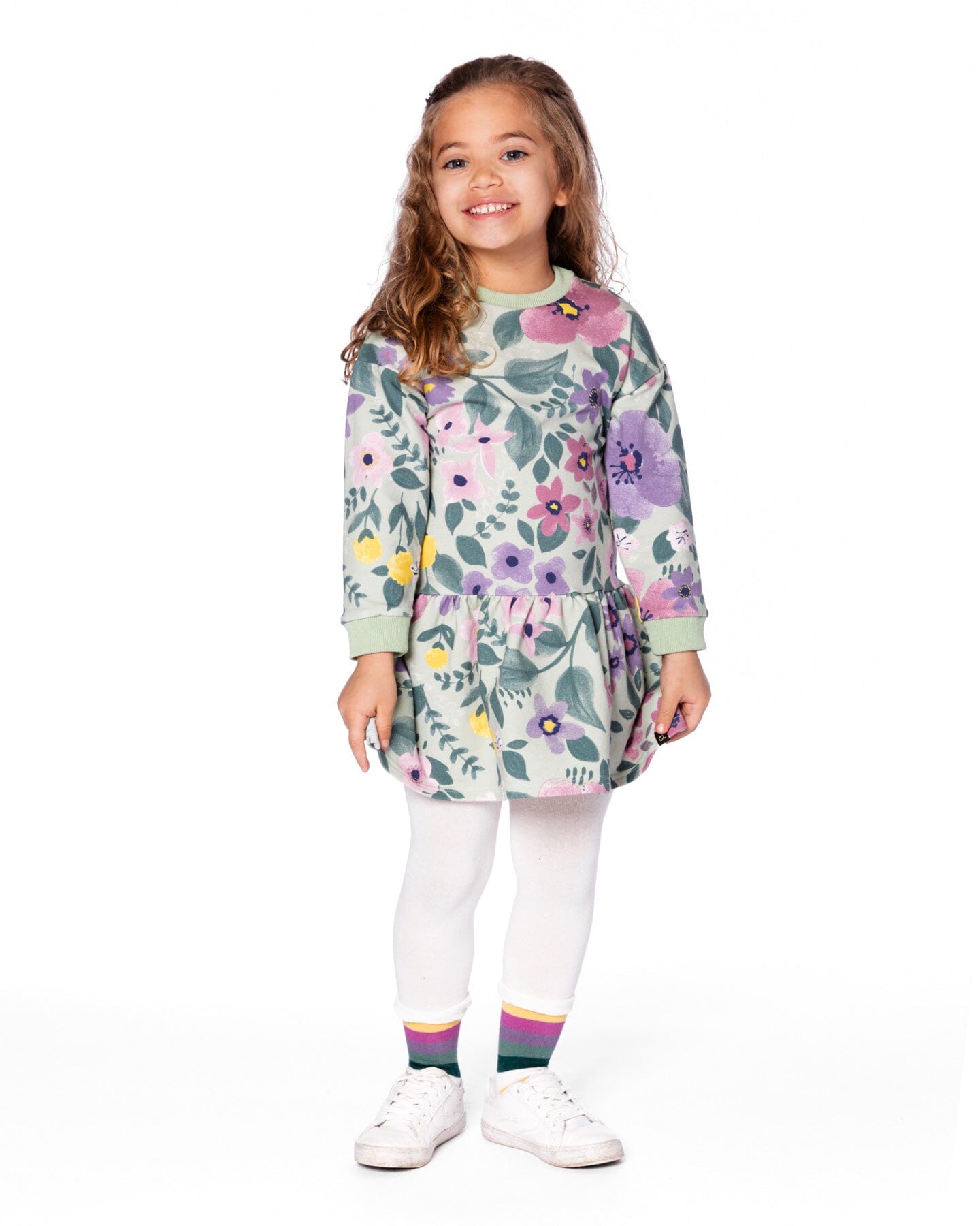 Stretch Fleece Dress Sage Floral