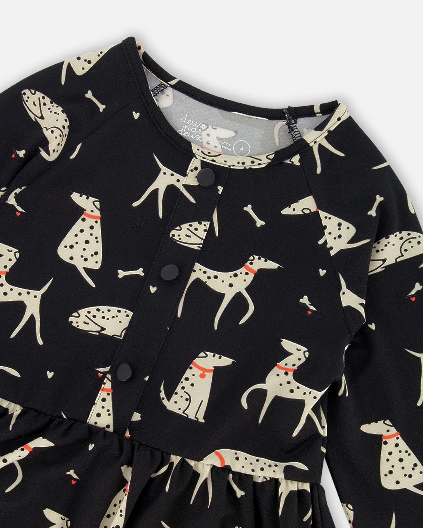 Half Button Jersey Dress Black Dalmatian Print