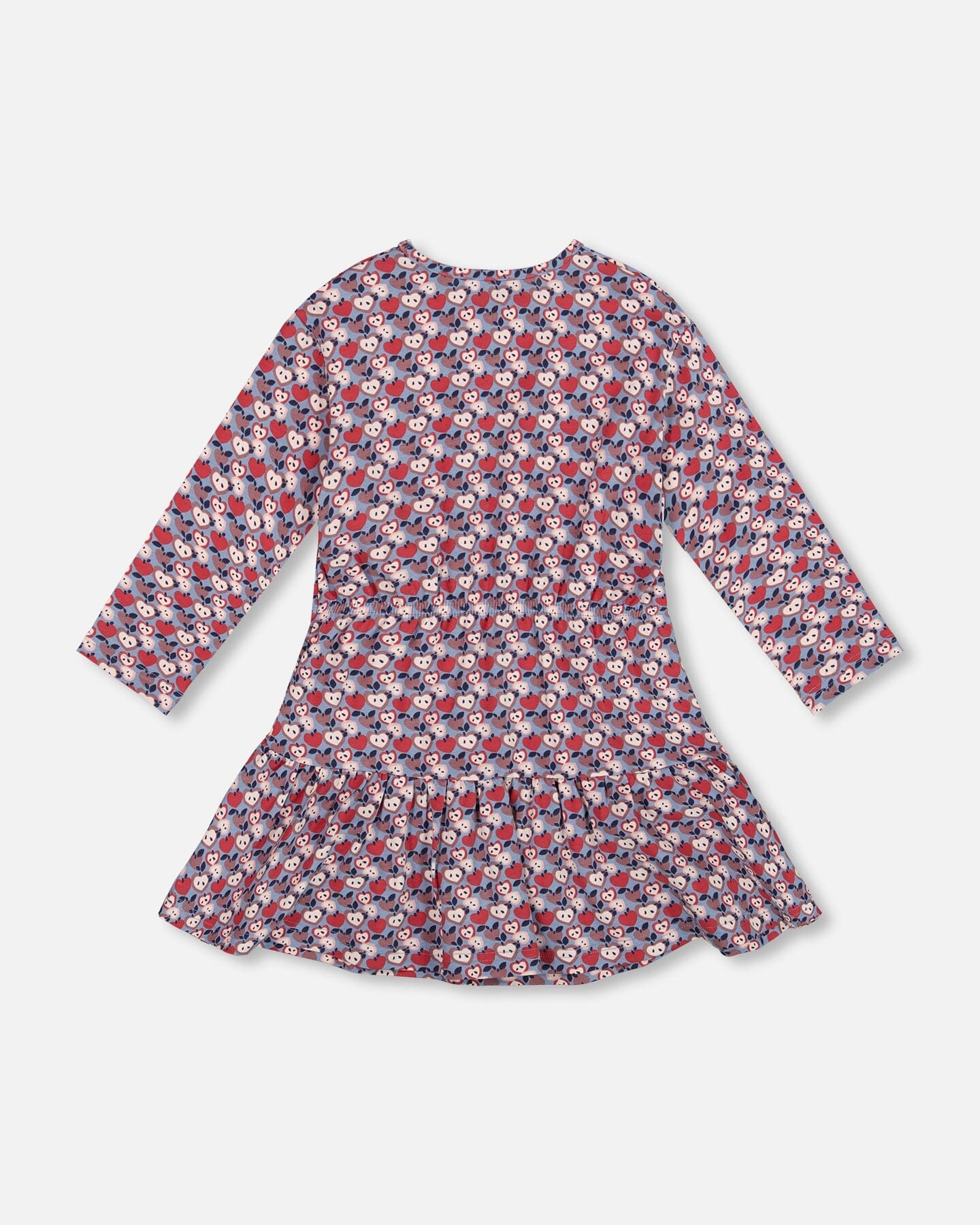 Organic Cotton Dress With Flounce Hem Blue Apple Print
