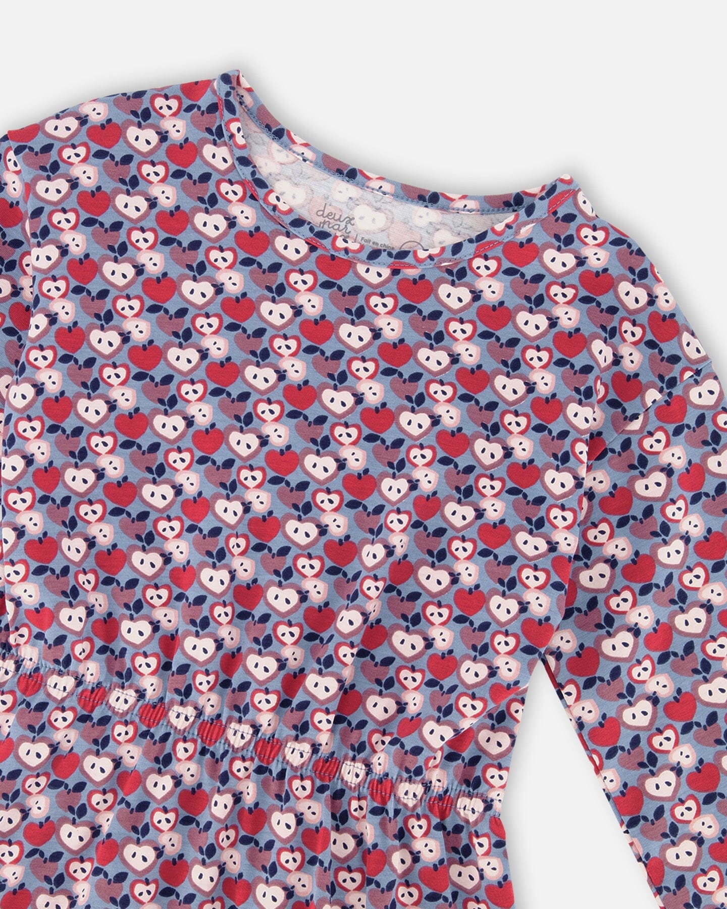 Organic Cotton Dress With Flounce Hem Blue Apple Print