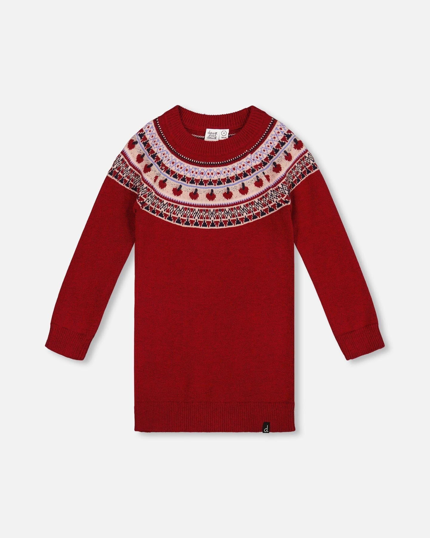 Knit Dress Red With Apple Jacquard Yoke