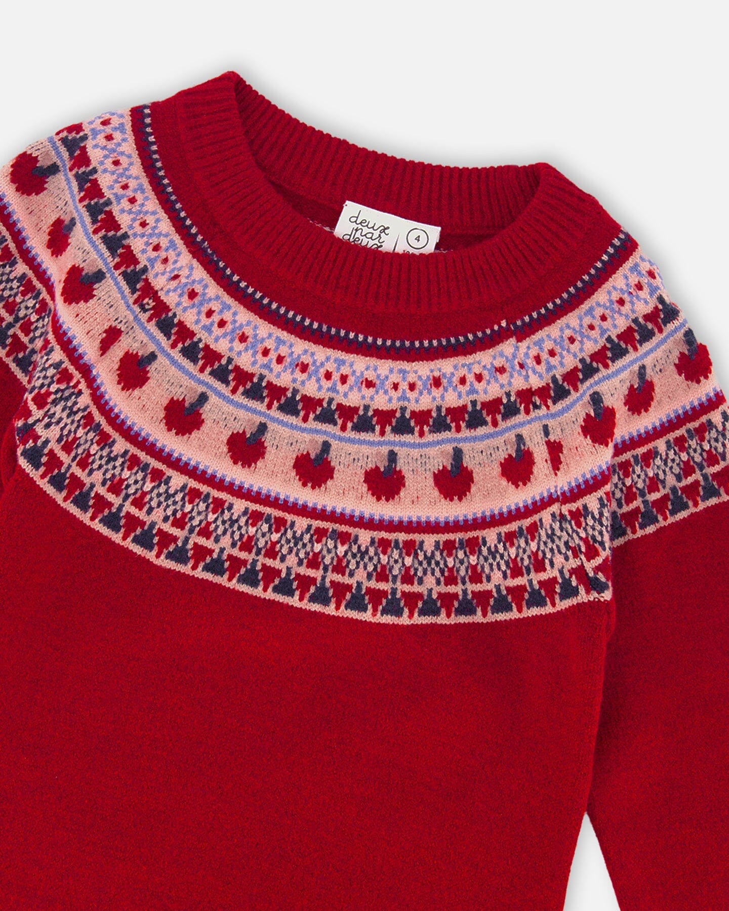 Knit Dress Red With Apple Jacquard Yoke