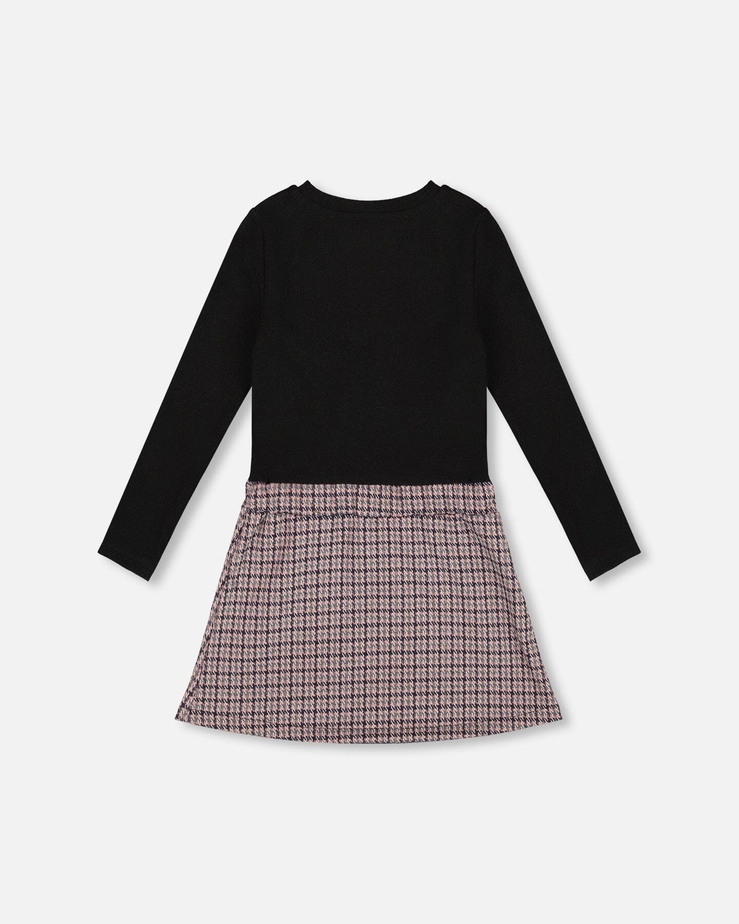 Bi-Material Dress Black And Houndstooth