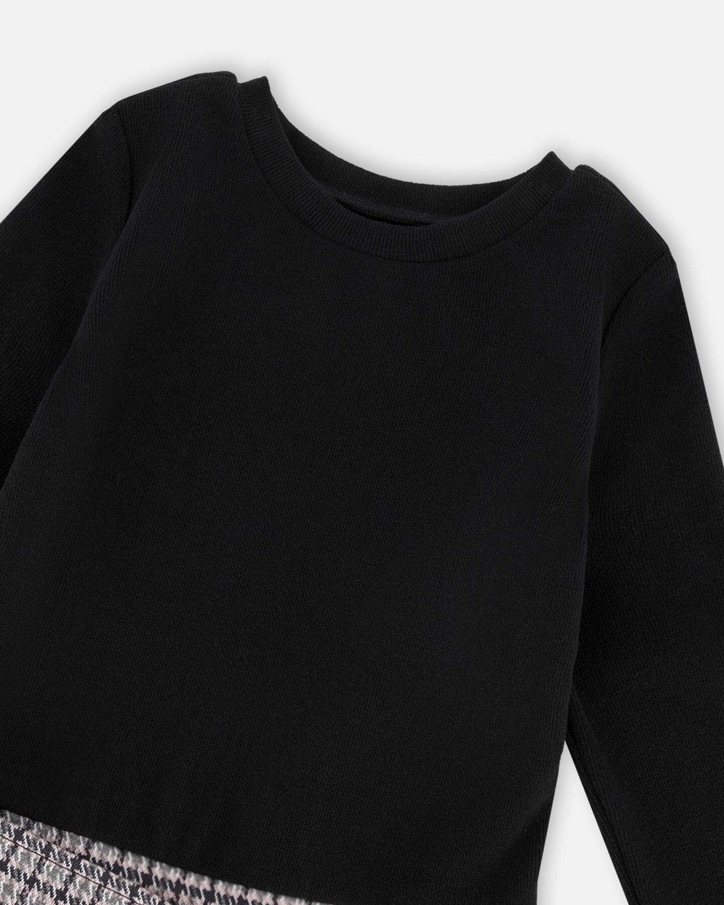 Bi-Material Dress Black And Houndstooth