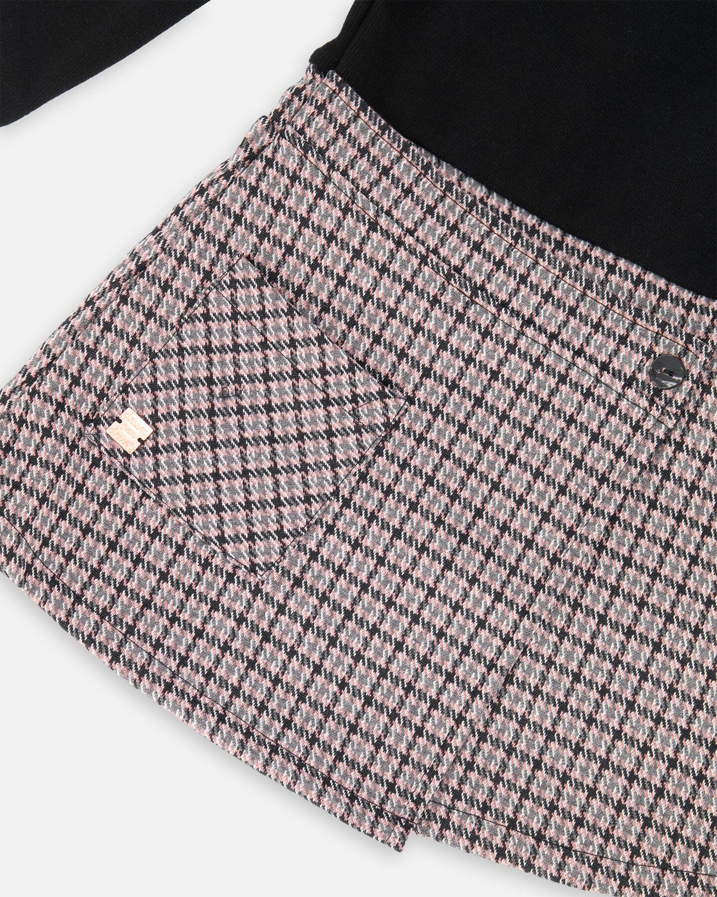 Bi-Material Dress Black And Houndstooth