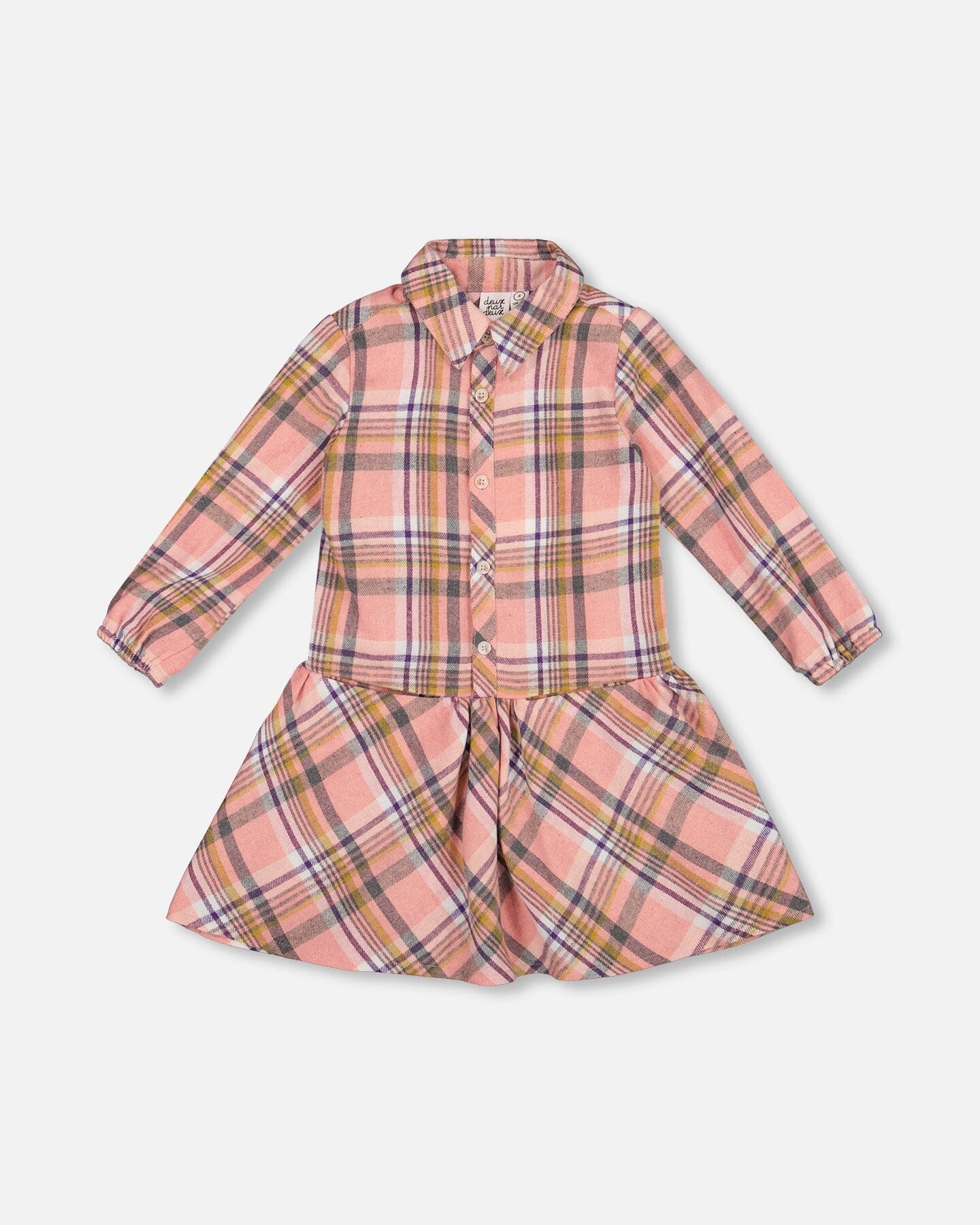 Shirt Plaid Dress With Frill Pink, Yellow And Gray