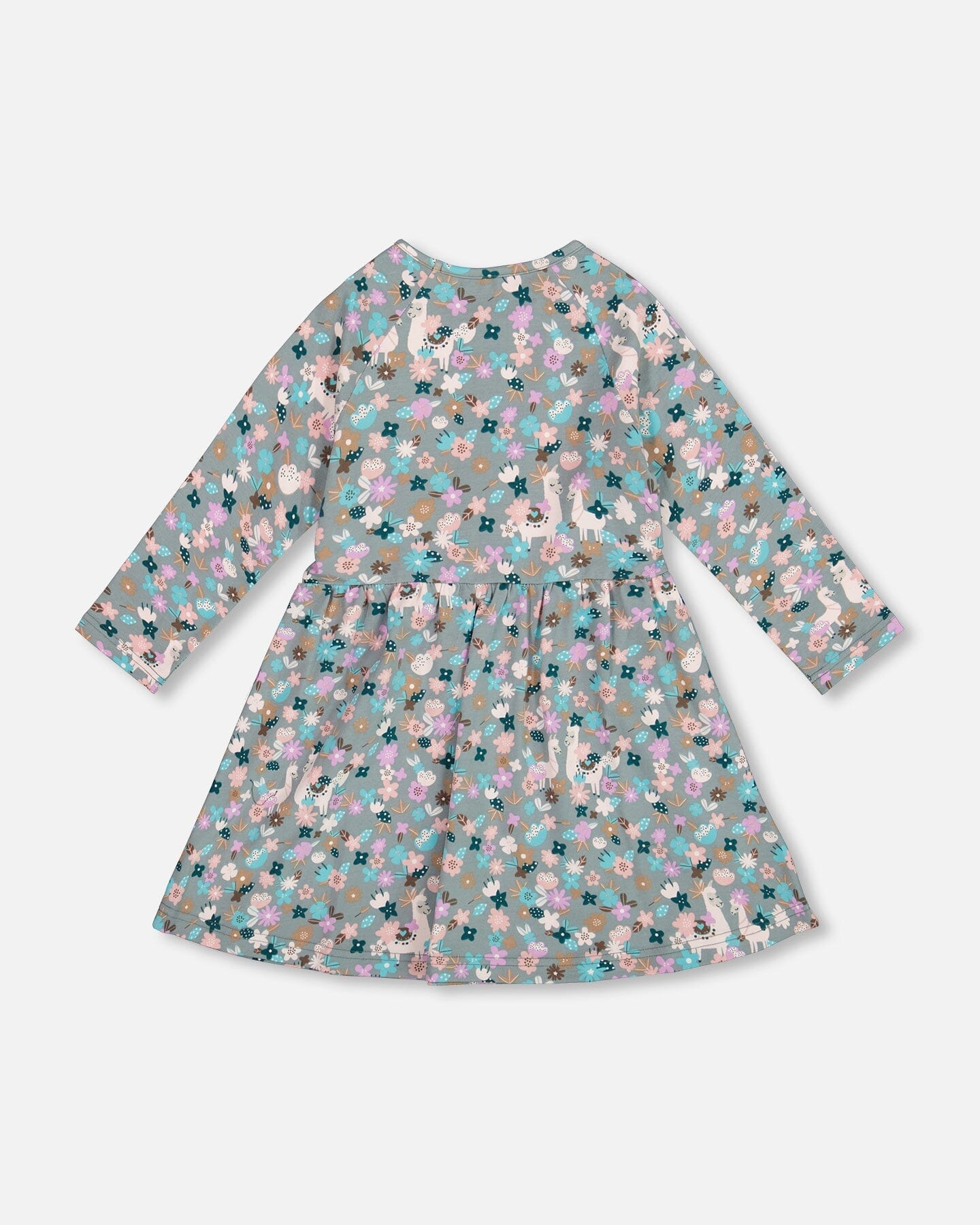 Half Button Organic Cotton Dress Blue Llama Print