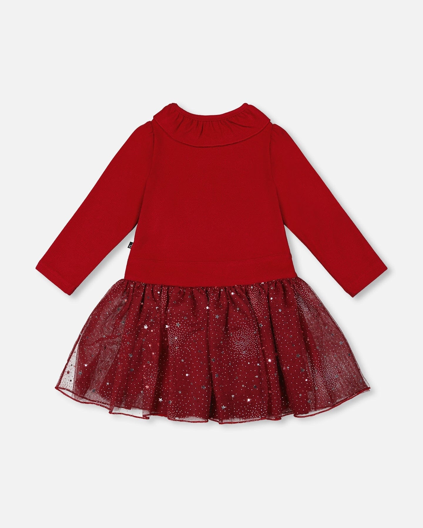 Bi-Material Dress With Glittering Skirt Red