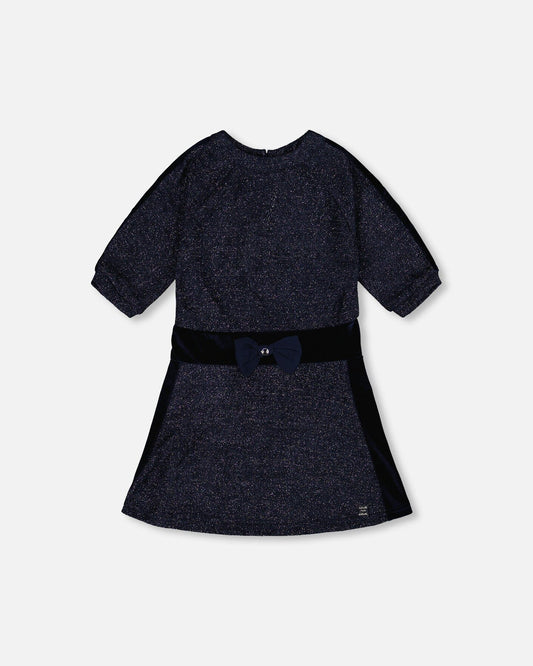 3/4 Sleeve Lurex Dress Navy Blue