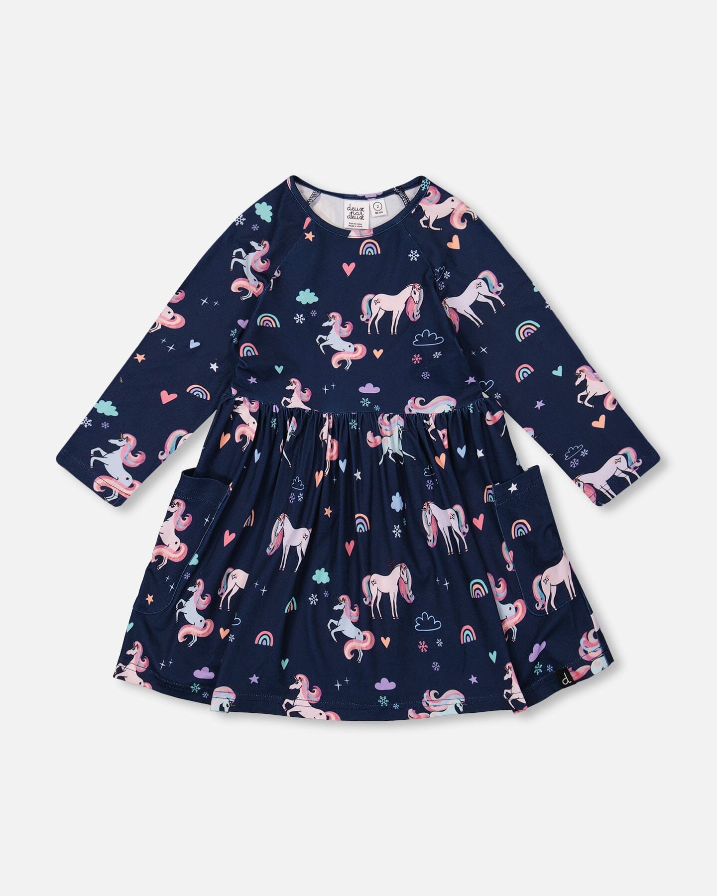 Jersey Dress With Pockets Navy Unicorn Print