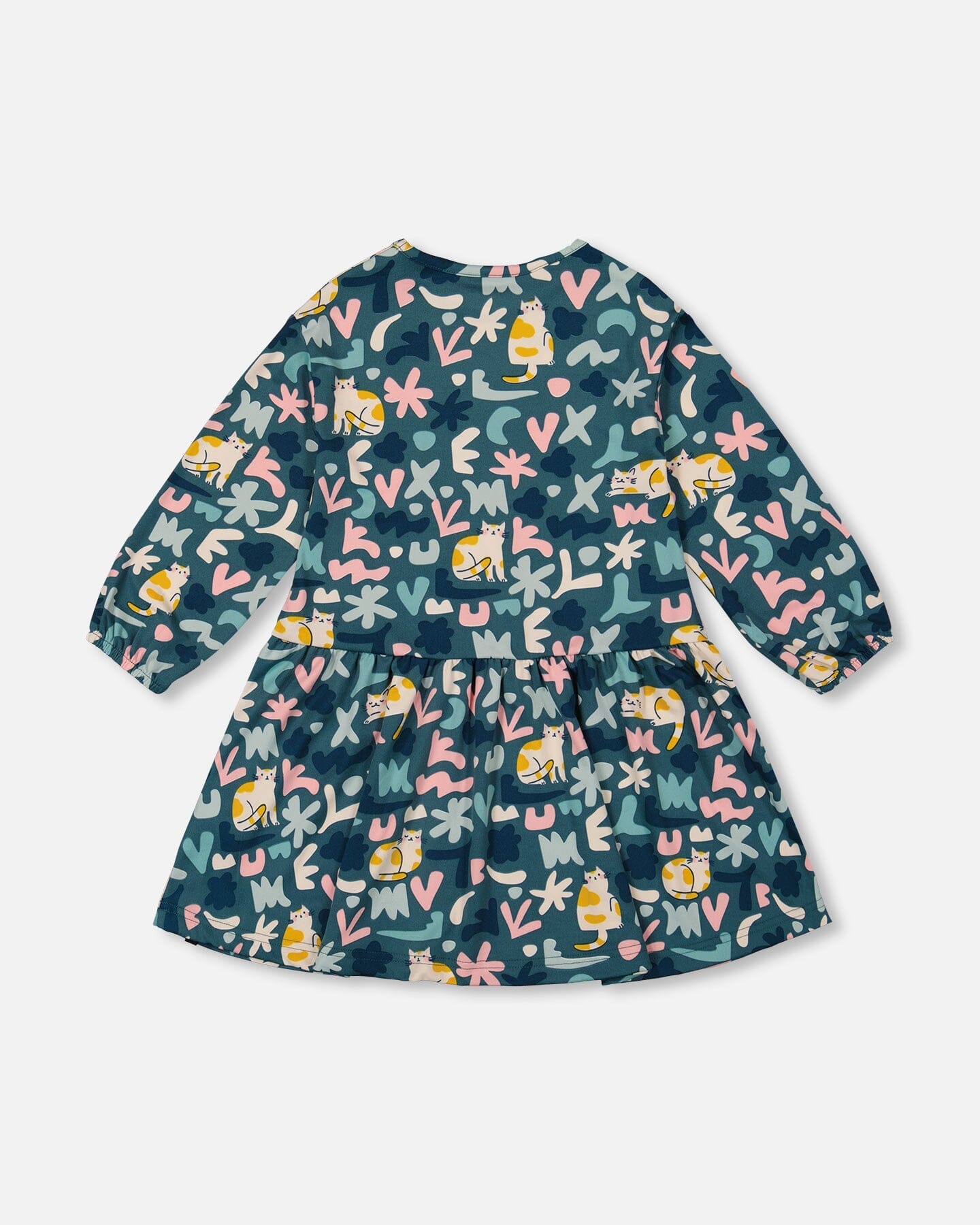 Jersey Dress Green Cat Print