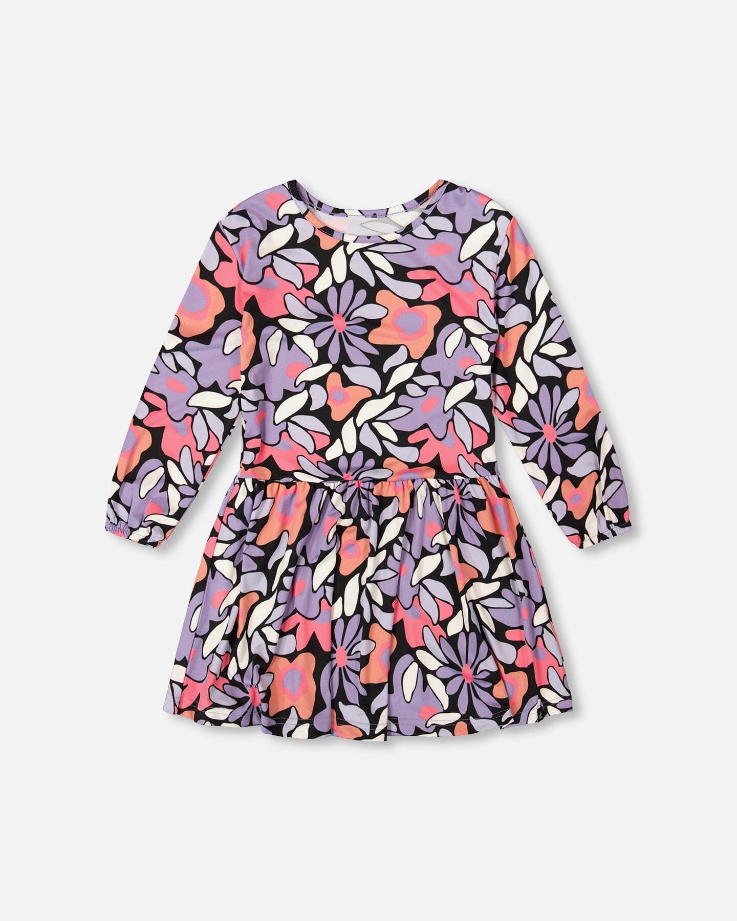 Jersey Dress Black Retro Flower Print