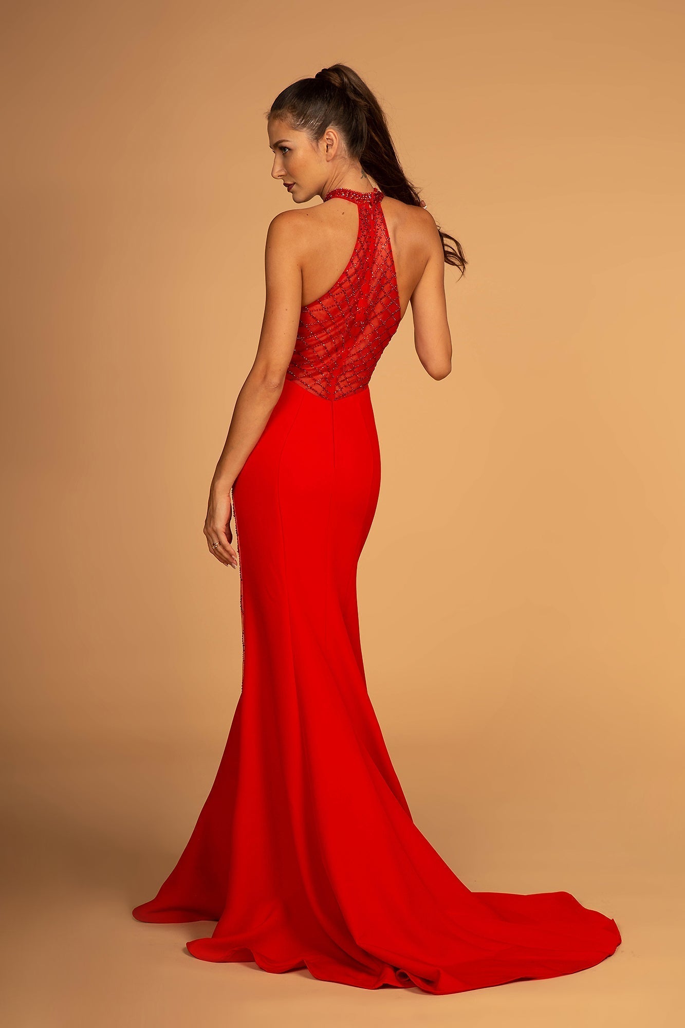 Halter Neck Fitted Mermaid Jersey Dress GLGL2640 Elsy Style PROM