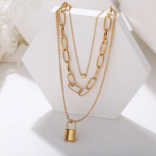 Heart Chain Lock Necklace 18K Gold Plated Necklace in 18K Gold Plated ITALY Design Elsy Style Necklace