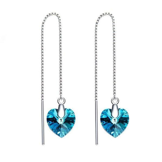 Heart Threader Drop 18K White Gold Plated ITALY Design Elsy Style Earring