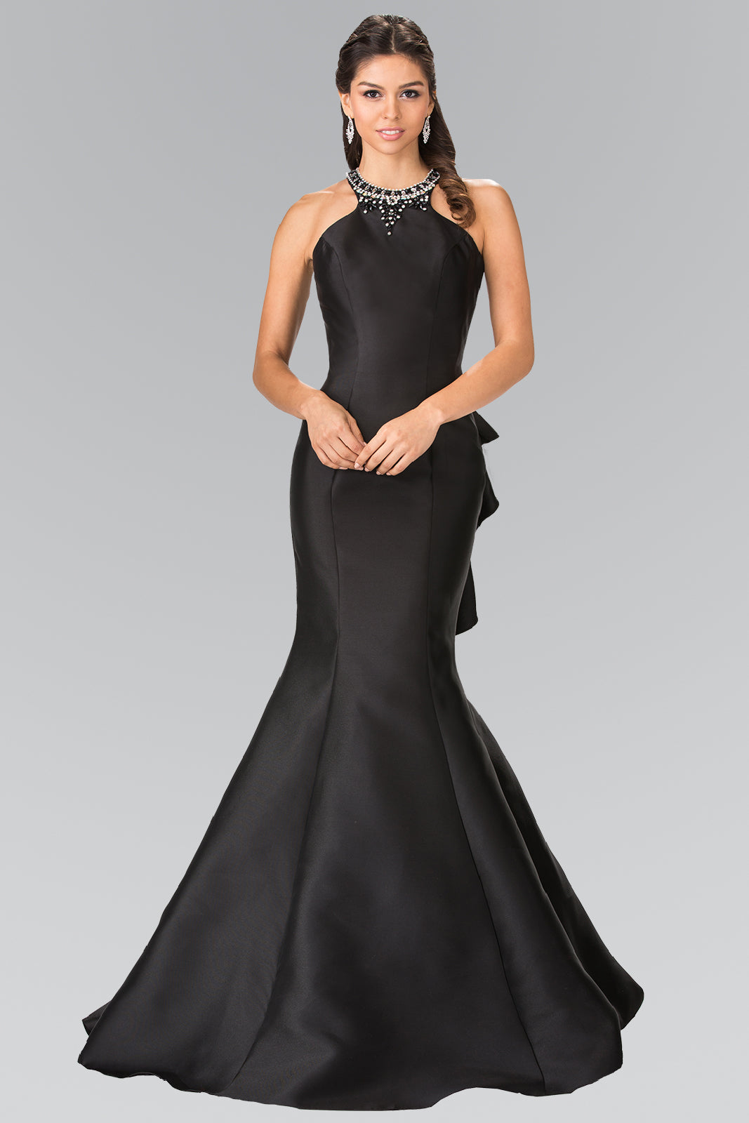 High Neck Jeweled Collar Mermaid Dress with Open Back and Ruffles GLGL2353 Elsy Style PROM