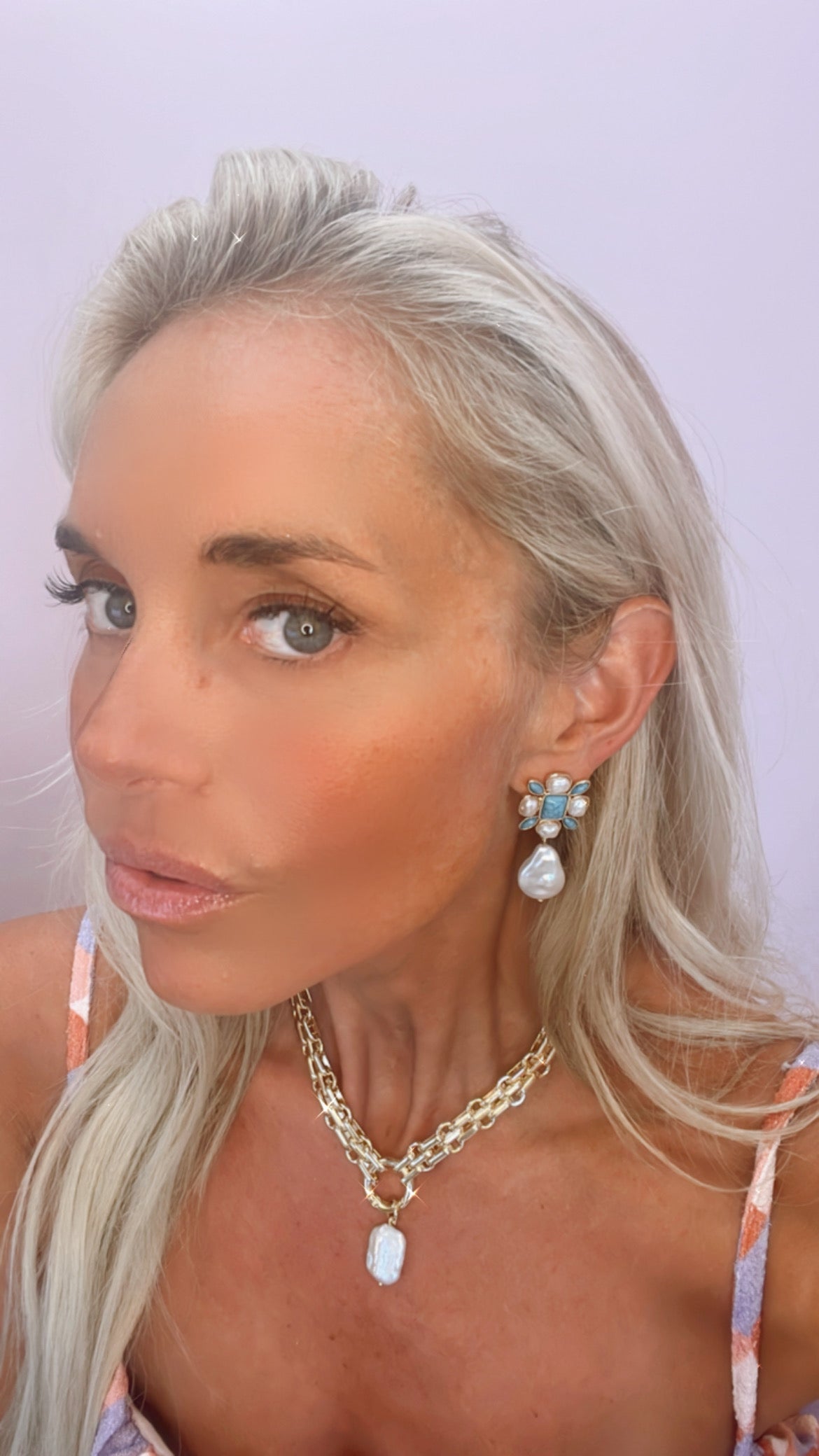 Turquoise and Pearl Flower Earrings