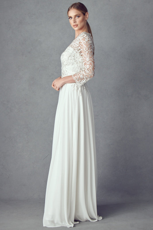 Illusion Sweetheart Embroidered Lace Beaded Bodice Long Wedding Dress JTM11-W Elsy Style Wedding Dress