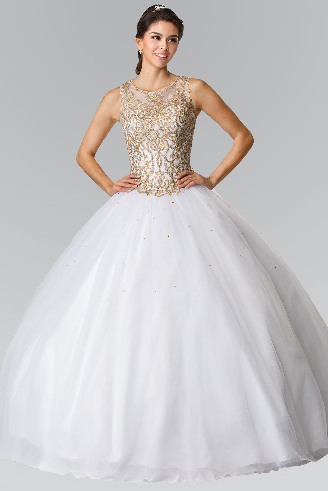 Illusion Sweetheart Embroidered Quinceanera Dress with Bolero GLGL2207 Elsy Style QUINCEANERA