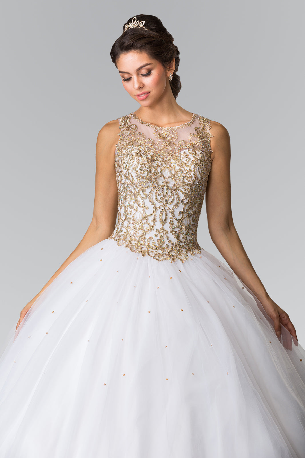 Illusion Sweetheart Embroidered Quinceanera Dress with Bolero GLGL2207 Elsy Style QUINCEANERA