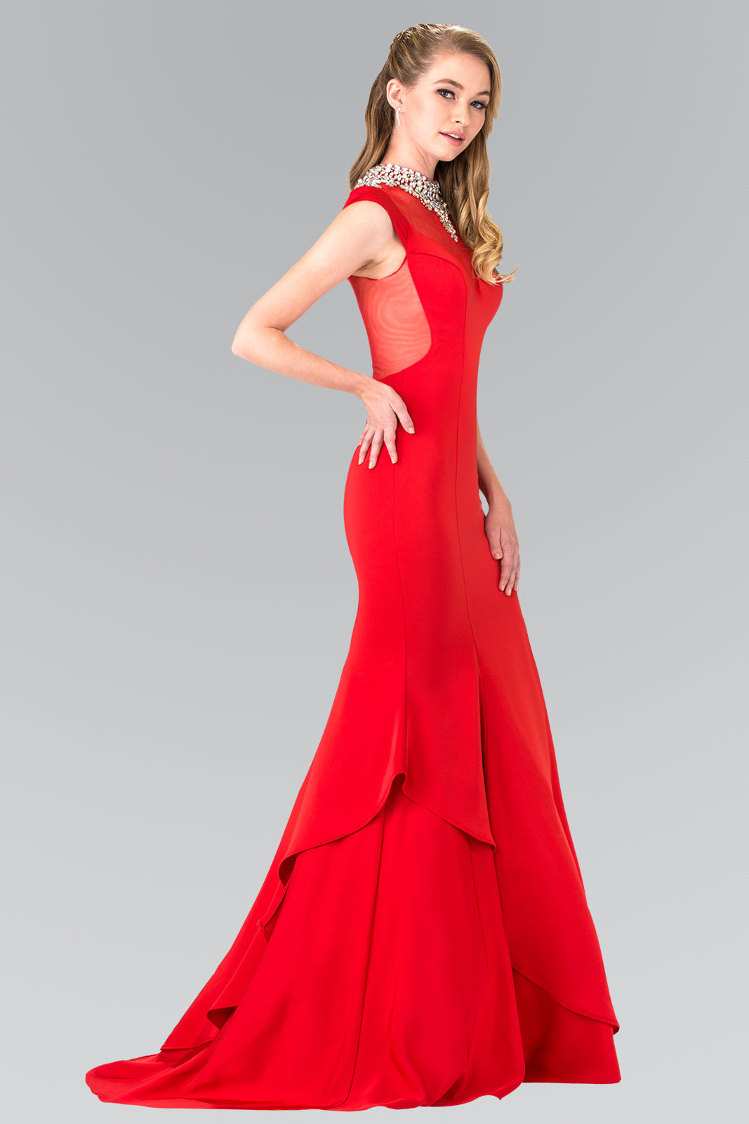 Illusion Sweetheart Mermaid Line Dress Accented with Stone Beaded Neck GLGL2242 Elsy Style PROM