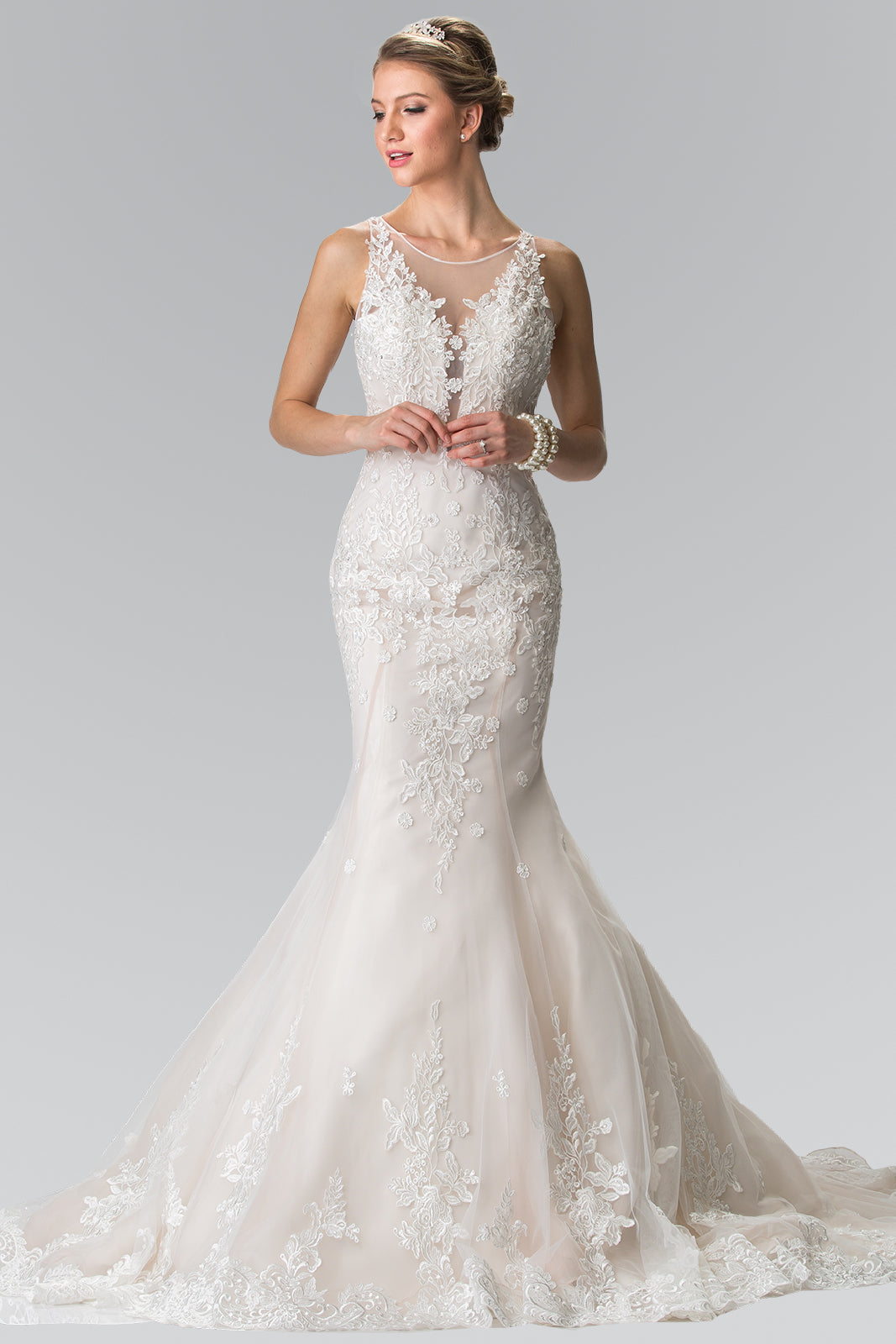 Illusion V-Neck Mermaid Style Lace Wedding Dress GLGL2369 Elsy Style WEDDING GOWNS