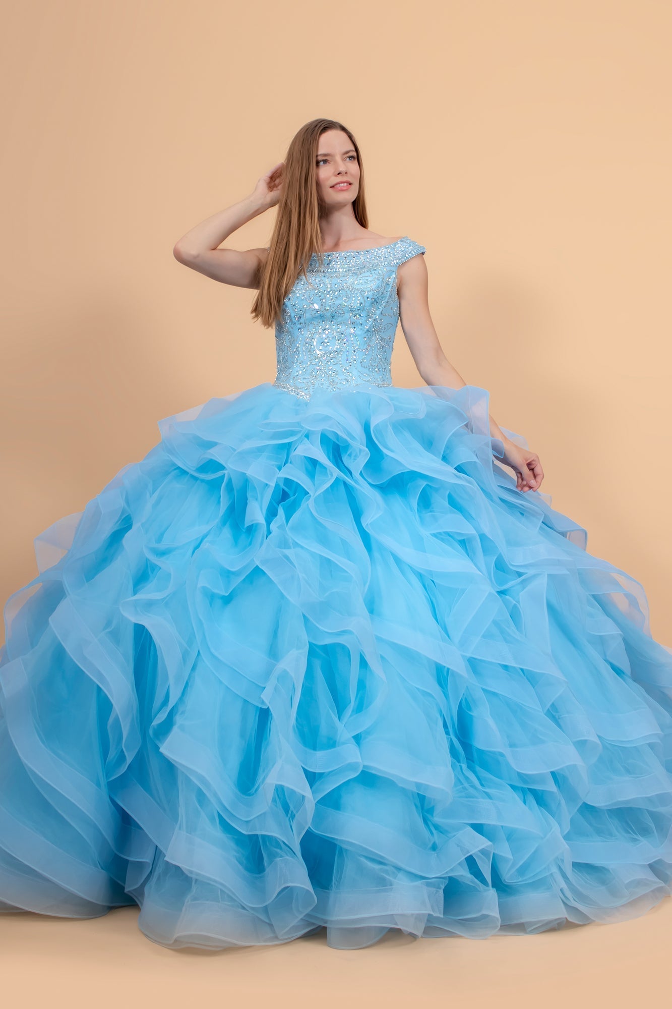 Jewel Embellished Bodice Tulle Quinceanera Dress GLGL1600 Elsy Style QUINCEANERA