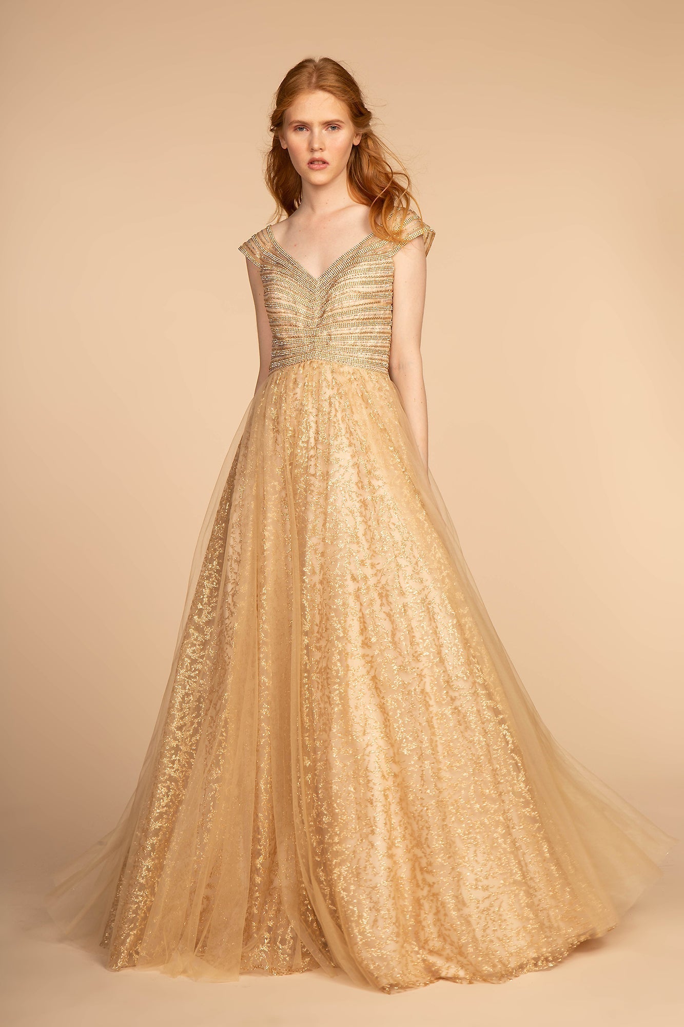Jewel Embellished Bodice and Glitter Print Skirt Long Dress GLGL2526 Elsy Style PROM