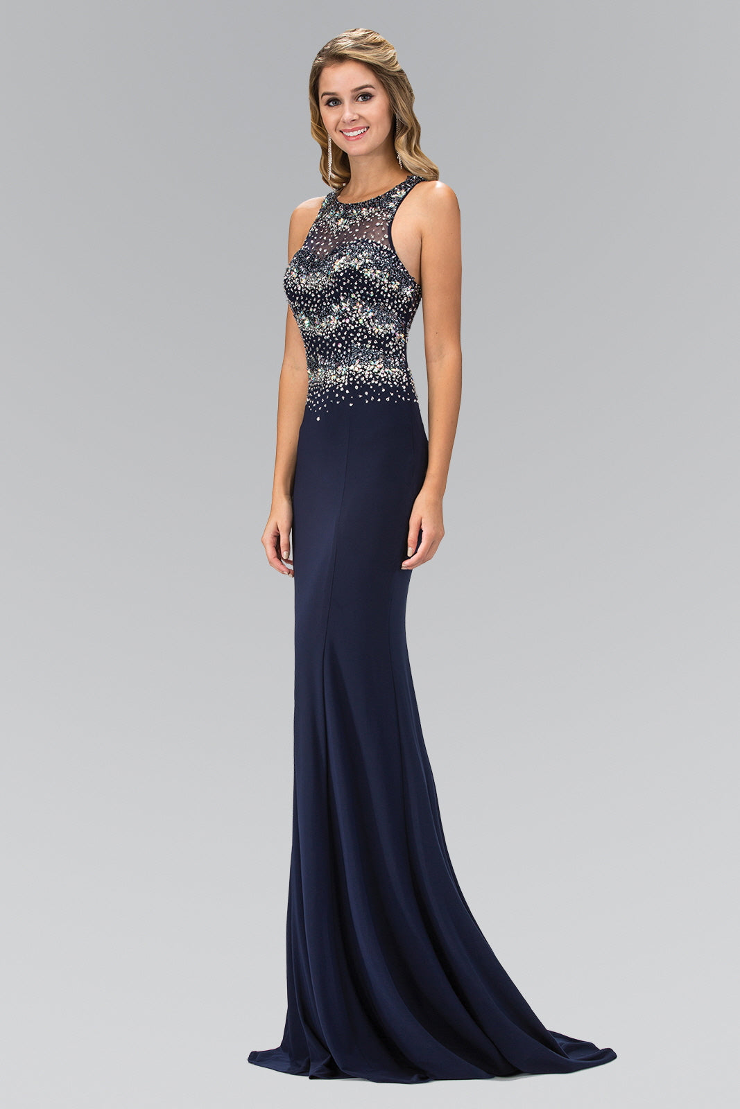 Jewel Embellished Open Back Floor Length Dress GLGL1361 Elsy Style PROM