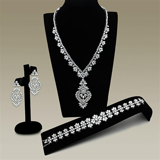 LO1447 - Rhodium Brass Jewelry Sets with AAA Grade CZ  in Clear Elsy Style Jewelry Sets