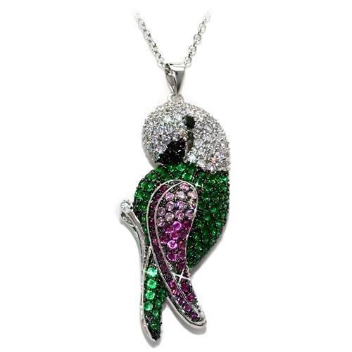 LO1570 - Rhodium + Ruthenium Brass Chain Pendant with AAA Grade CZ  in Multi Color Elsy Style Chain Pendant
