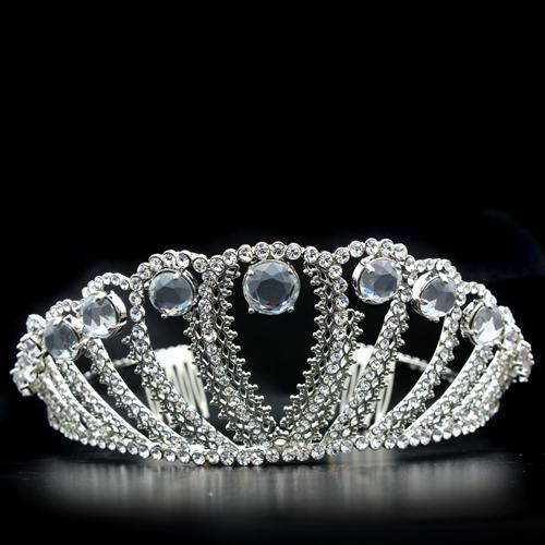 LO2108 - Imitation Rhodium Brass Tiaras & Hair Clip with Top Grade Crystal  in Clear Elsy Style Tiaras & Hair Clip