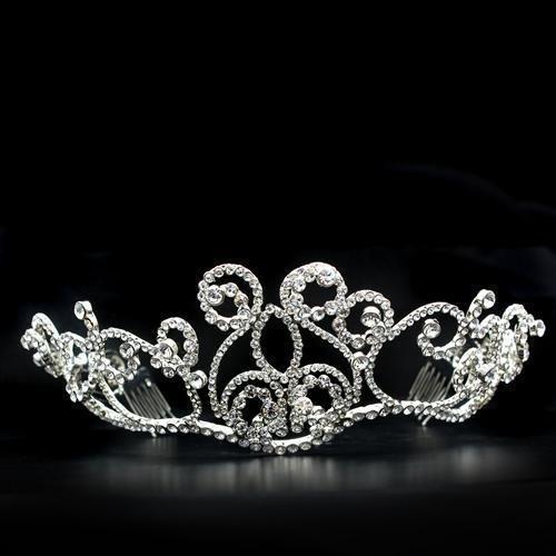 LO2113 - Imitation Rhodium Brass Tiaras & Hair Clip with Top Grade Crystal  in Clear Elsy Style Tiaras & Hair Clip