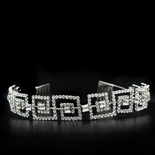 LO2116 - Imitation Rhodium Brass Tiaras & Hair Clip with Top Grade Crystal  in Clear Elsy Style Tiaras & Hair Clip