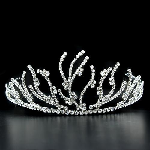 LO2117 - Imitation Rhodium Brass Tiaras & Hair Clip with Top Grade Crystal  in Clear Elsy Style Tiaras & Hair Clip