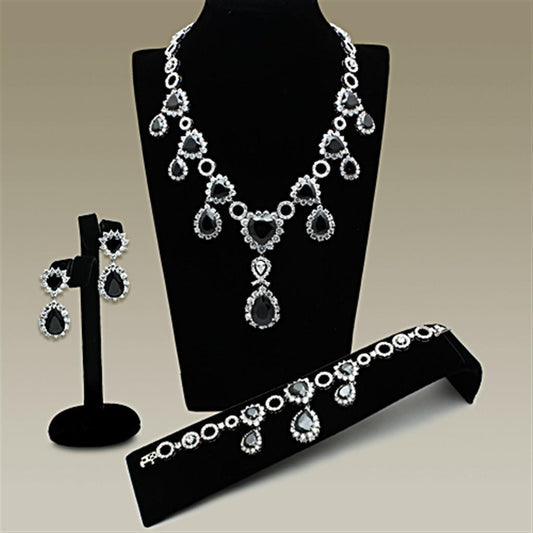 LO2325 - Rhodium Brass Jewelry Sets with AAA Grade CZ  in Jet Elsy Style Jewelry Sets