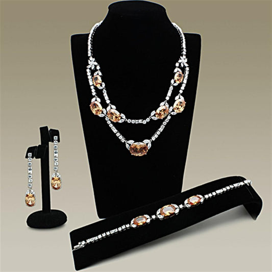 LO2326 - Rhodium Brass Jewelry Sets with AAA Grade CZ  in Champagne Elsy Style Jewelry Sets