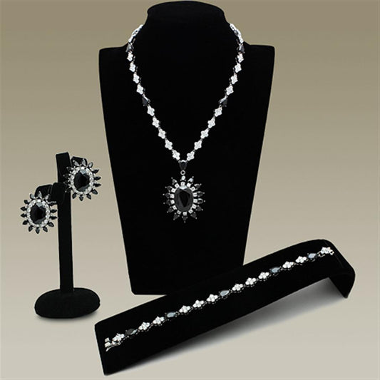 LO2330 - Rhodium Brass Jewelry Sets with AAA Grade CZ  in Jet Elsy Style Jewelry Sets