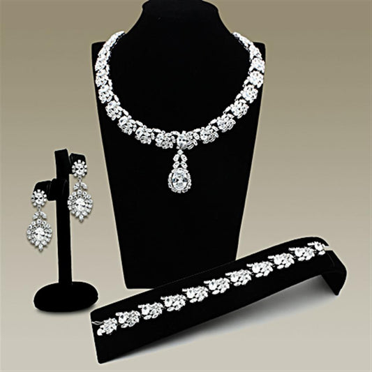 LO2333 - Rhodium Brass Jewelry Sets with AAA Grade CZ  in Clear Elsy Style Jewelry Sets